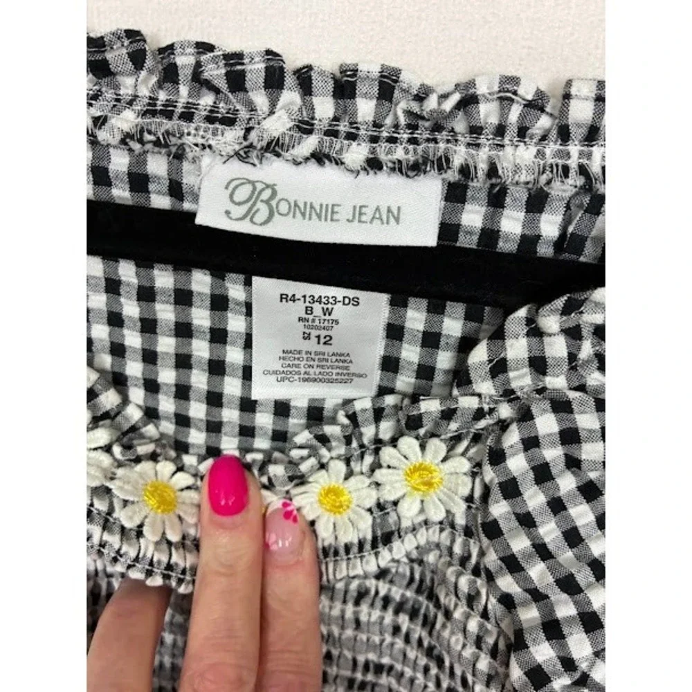 Bonnie Jean Girls Gingham Smocked Tiered Dress with Daisy Trim & Purse Size 12